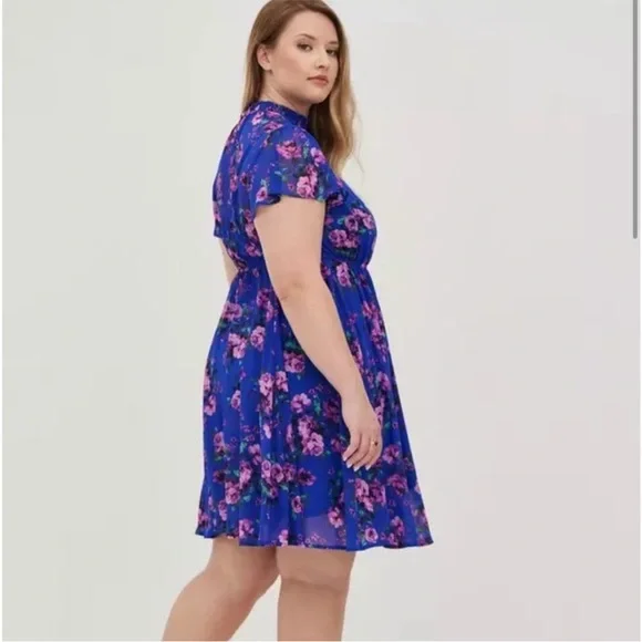 Torrid Blue & Purple Floral Sheer Dress - Picture 3 of 10